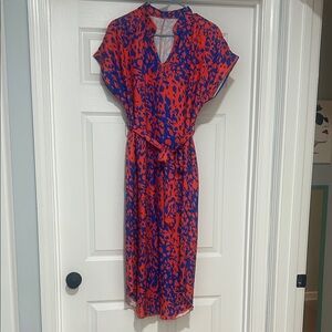 SHEIN Orange and Blue Abstract Midi Dress